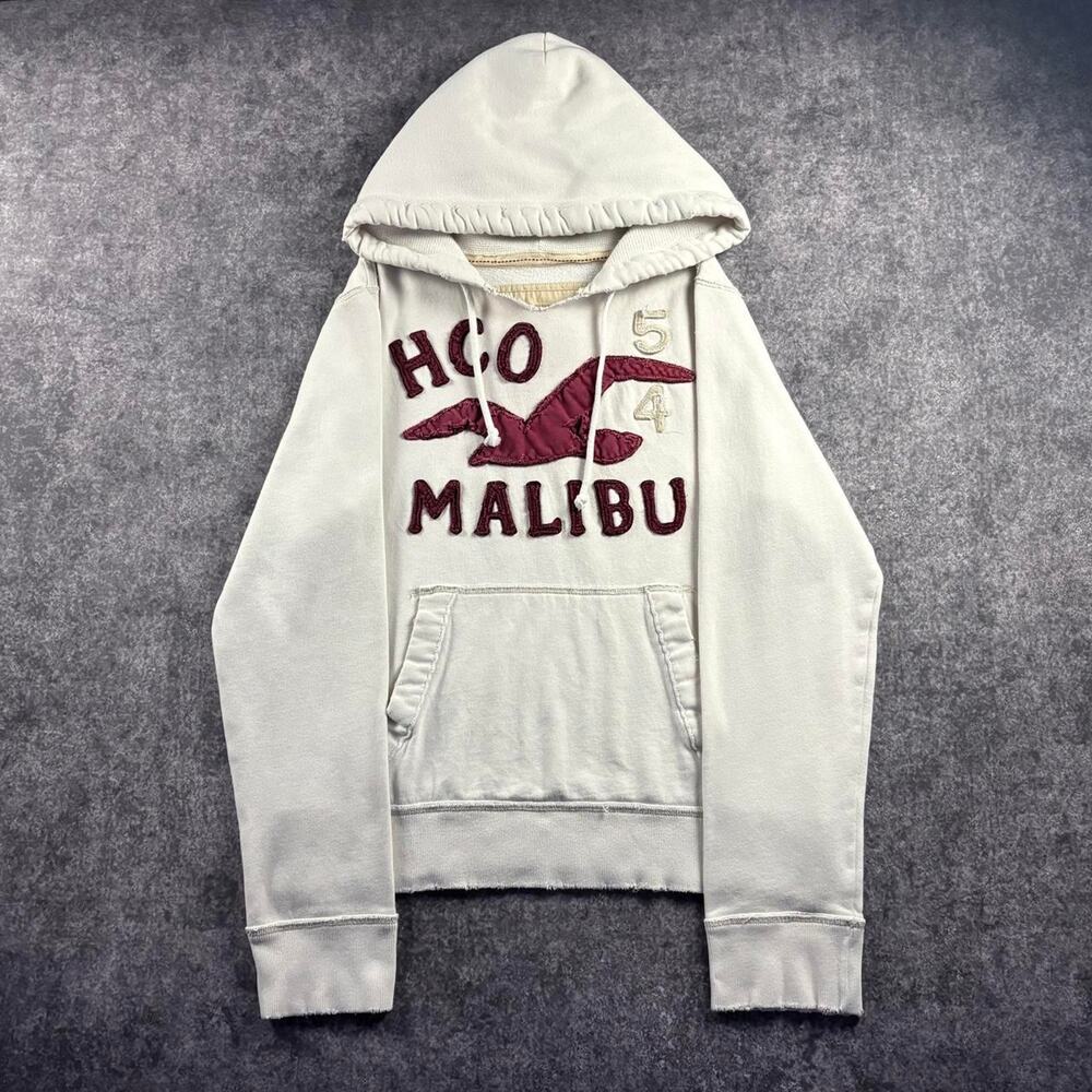 Vintage Y2K Hollister HCO Malibu 54 Hoodie Large White Burgundy Seagull Surf